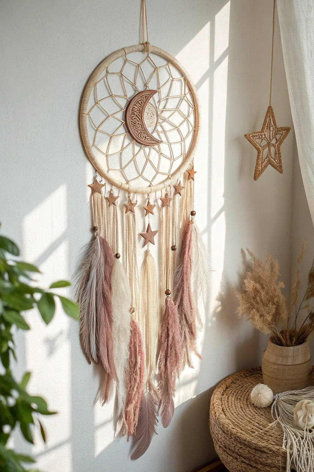 Capture the beauty of dreams with this enchanting moon dream catcher, perfect for adding a touch of whimsy to your sanctuary.