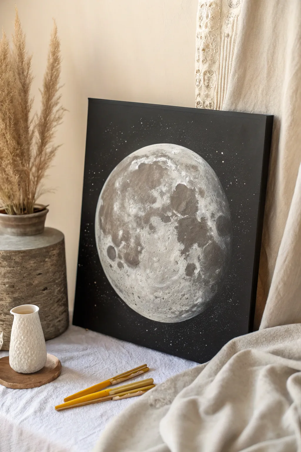 Embrace the beauty of the moon's textures with this minimalist masterpiece.