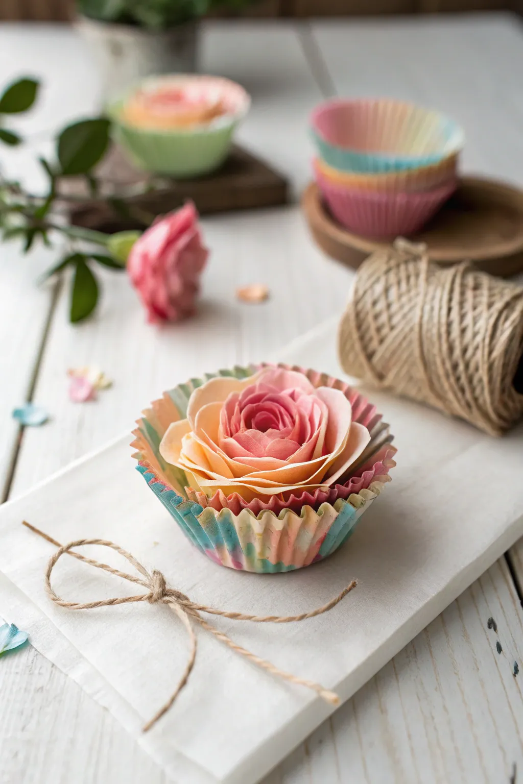 Crafting joy: A simple yet stunning cupcake liner flower perfect for Mother's Day.