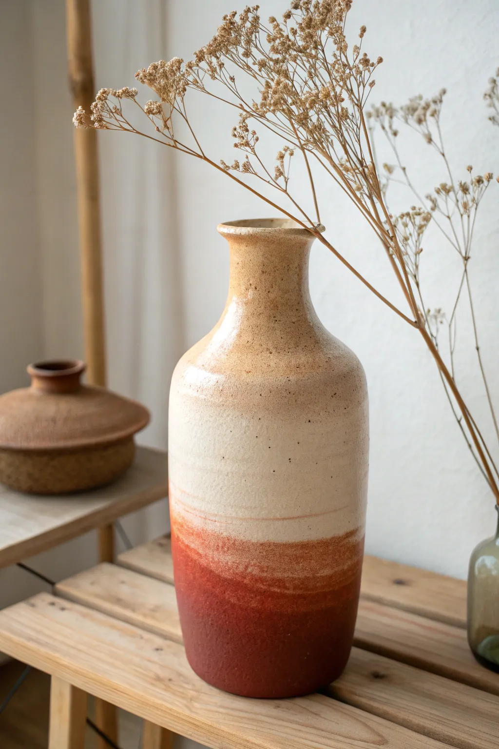Embrace the beauty of nature with an earthy ombre vase, perfect for adding a rustic charm to your minimalist decor.