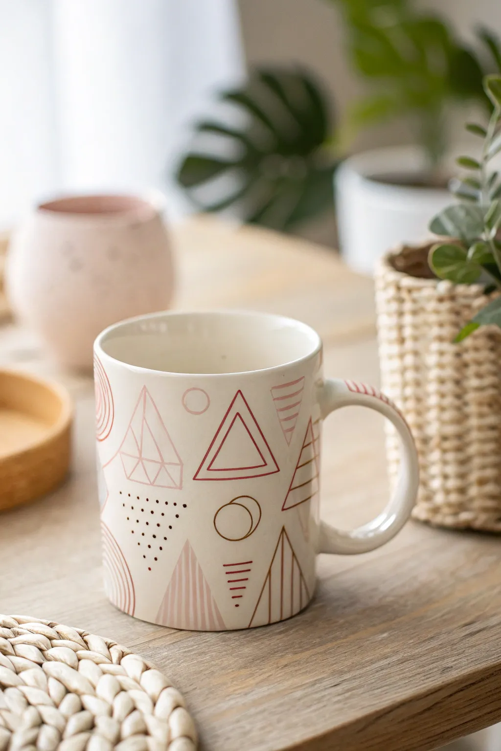 Add a touch of modern elegance to your mornings with minimalist geometric mug designs. #ScandinavianChic #BohoVibes