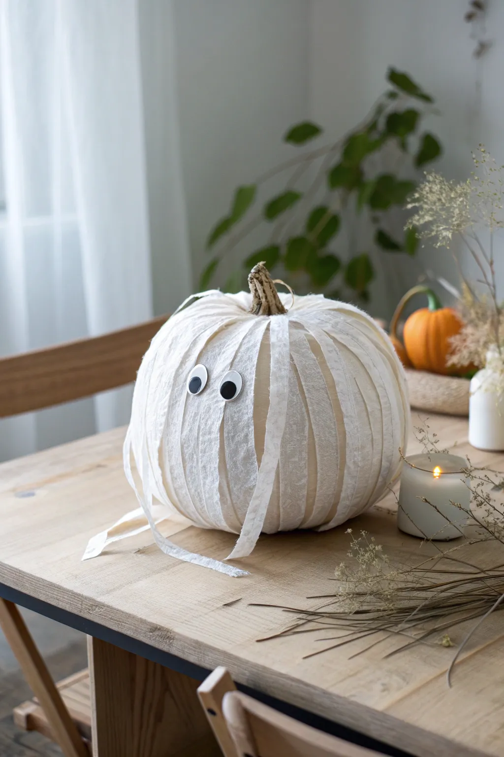 Craft your own spooky-chic Pumpkin Mummy and add a playful twist to your decor.