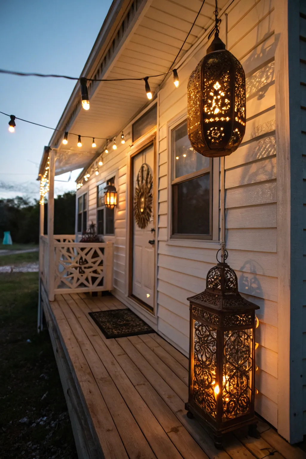 Transform your mobile home exterior with the warm glow of handcrafted lighting.