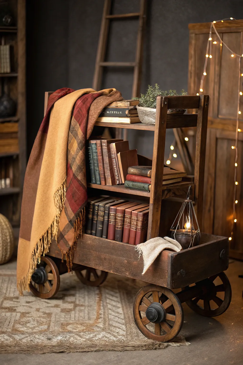 Turn your old wagon into a cozy reading nook and embark on literary adventures.
