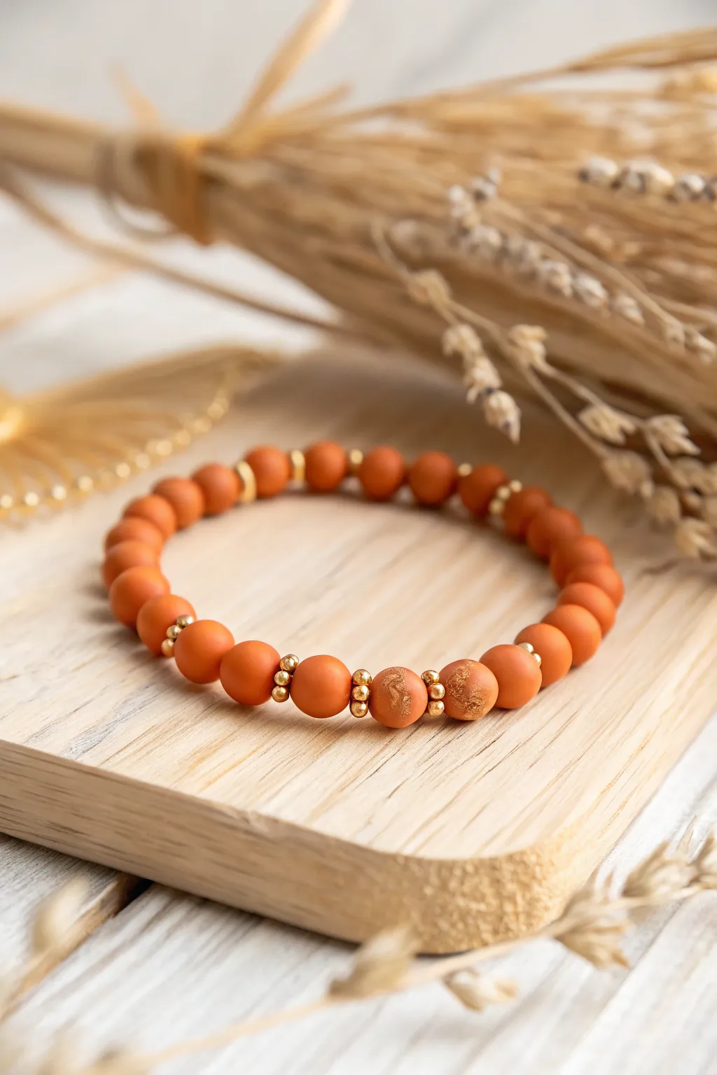 Elevate your style with a touch of golden elegance in clay bead bracelets.