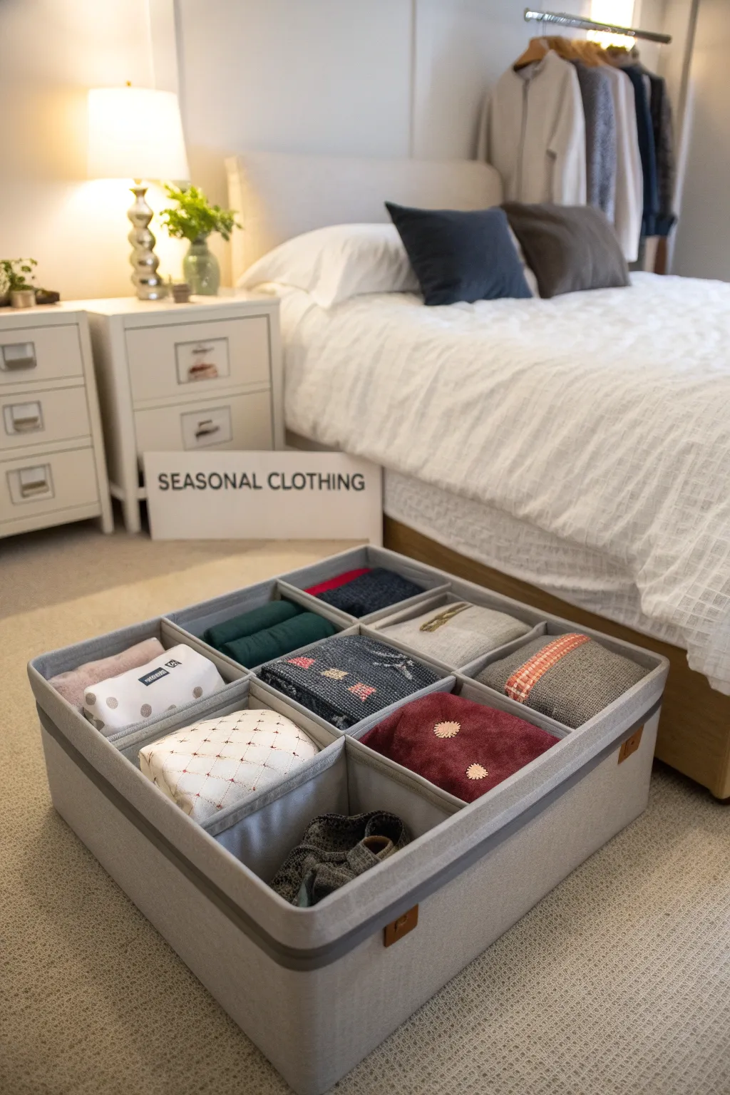 Practical under-bed storage for seasonal wardrobe management