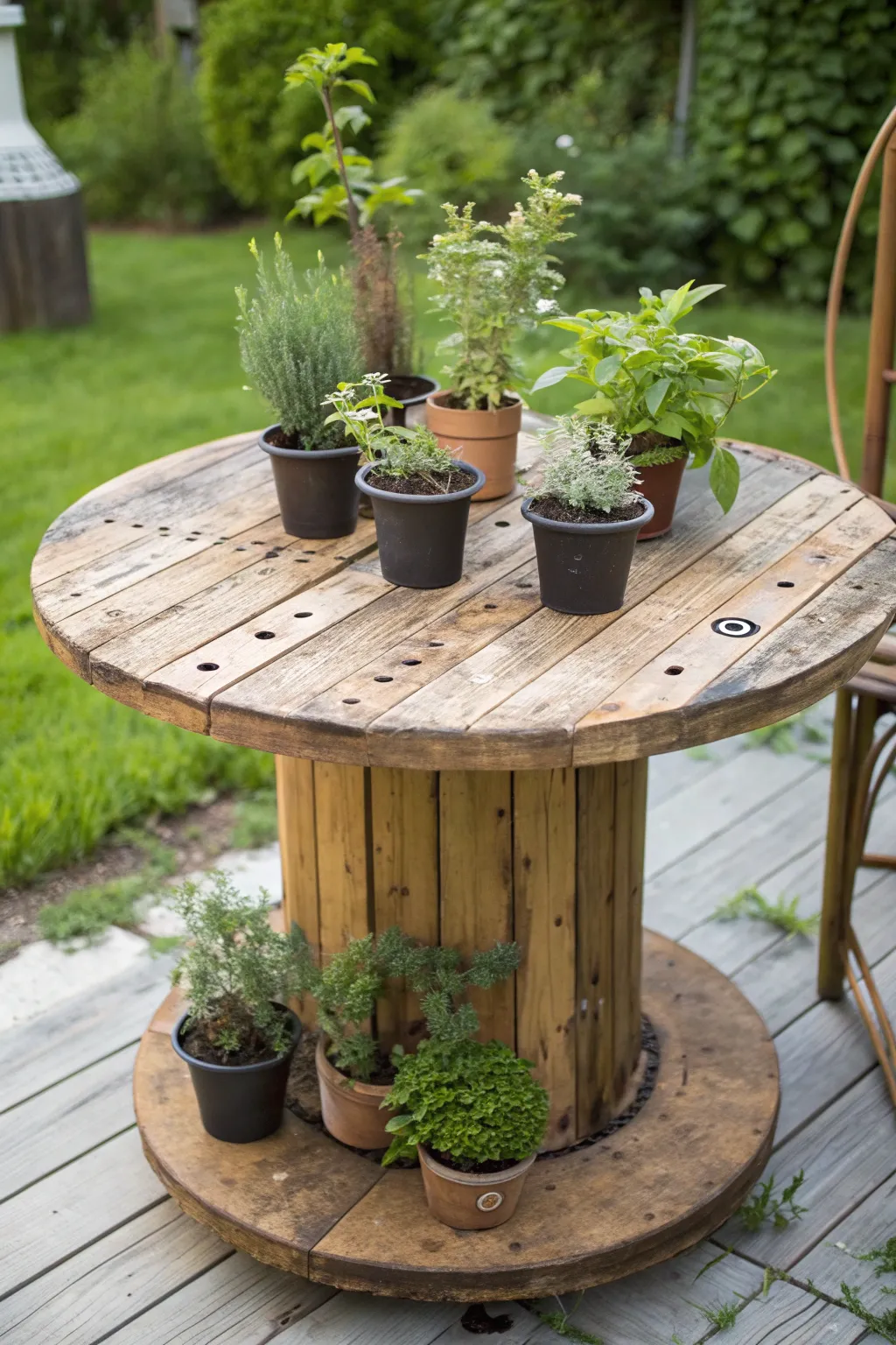 Craft a Culinary Oasis: Transform a Cable Spool into a Stylish Herb Garden Table.