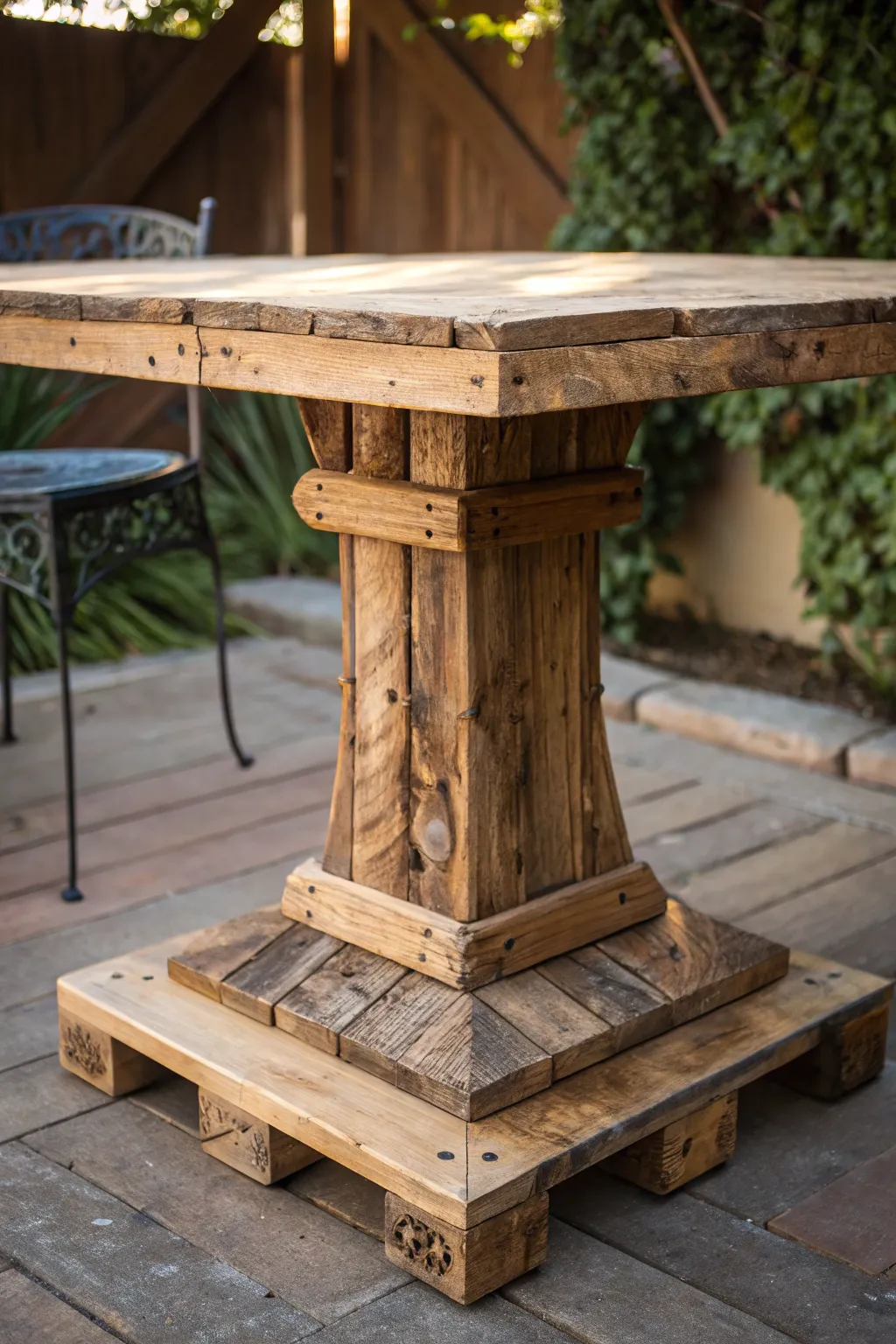Transform your outdoor space with this eco-friendly, handcrafted pallet table base.