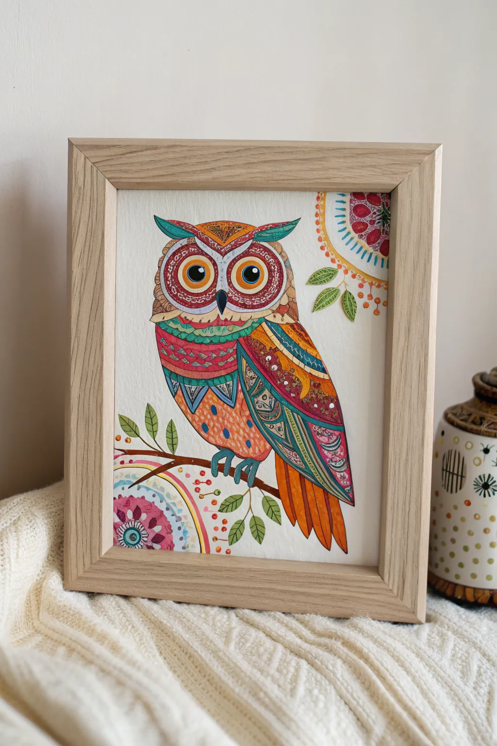 Unleash your creativity with bright patterns and whimsical styles in owl art.