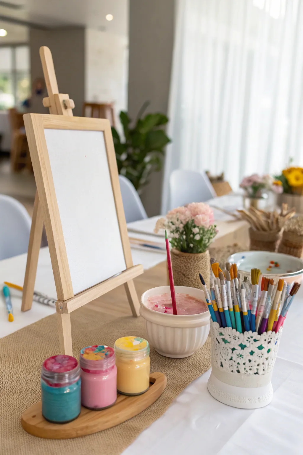 Inspire creativity at your child's party with a chic Paint and Sip setup that blends fun and elegance.