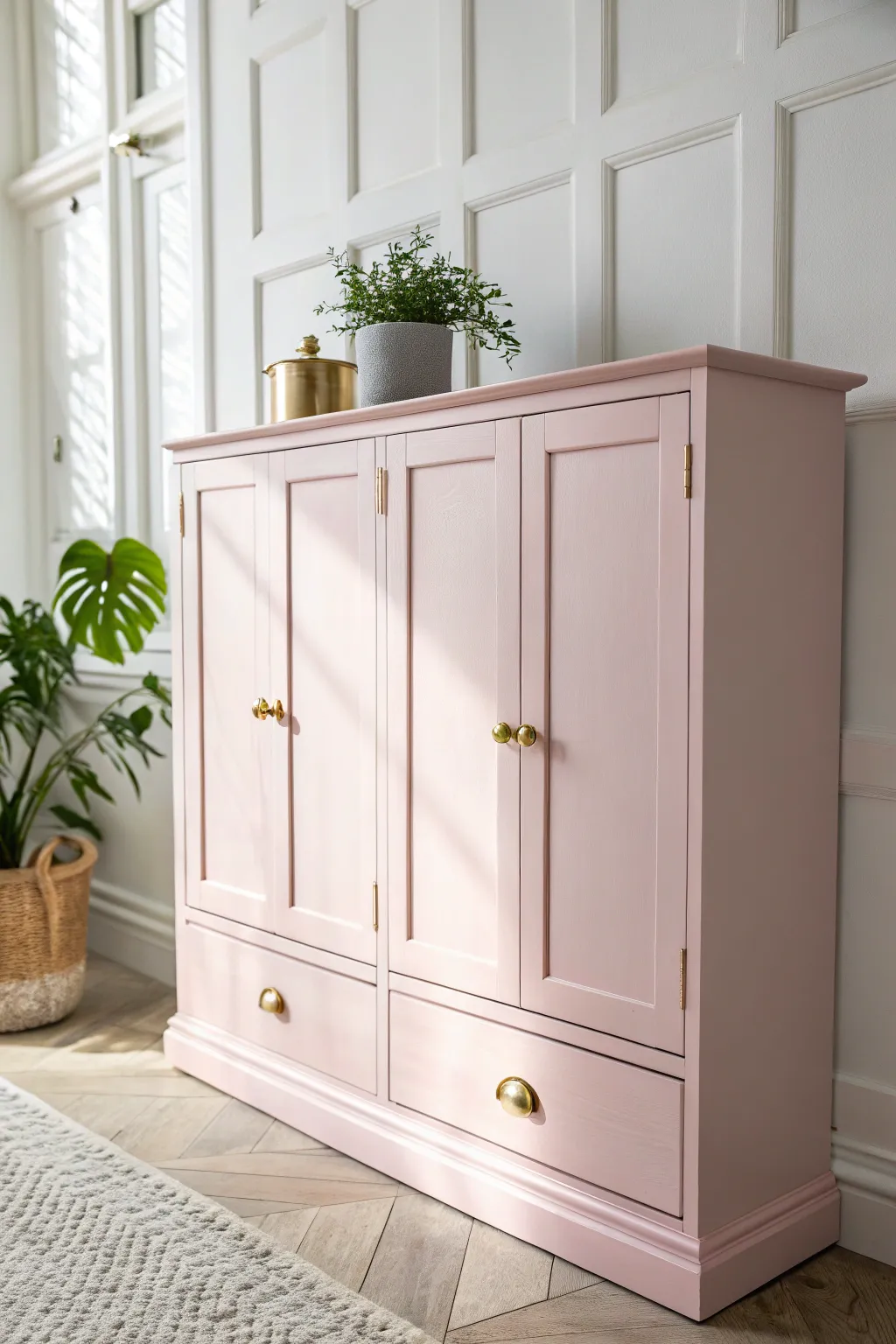 Embrace elegance with pastel pink cabinets for a light and airy touch.