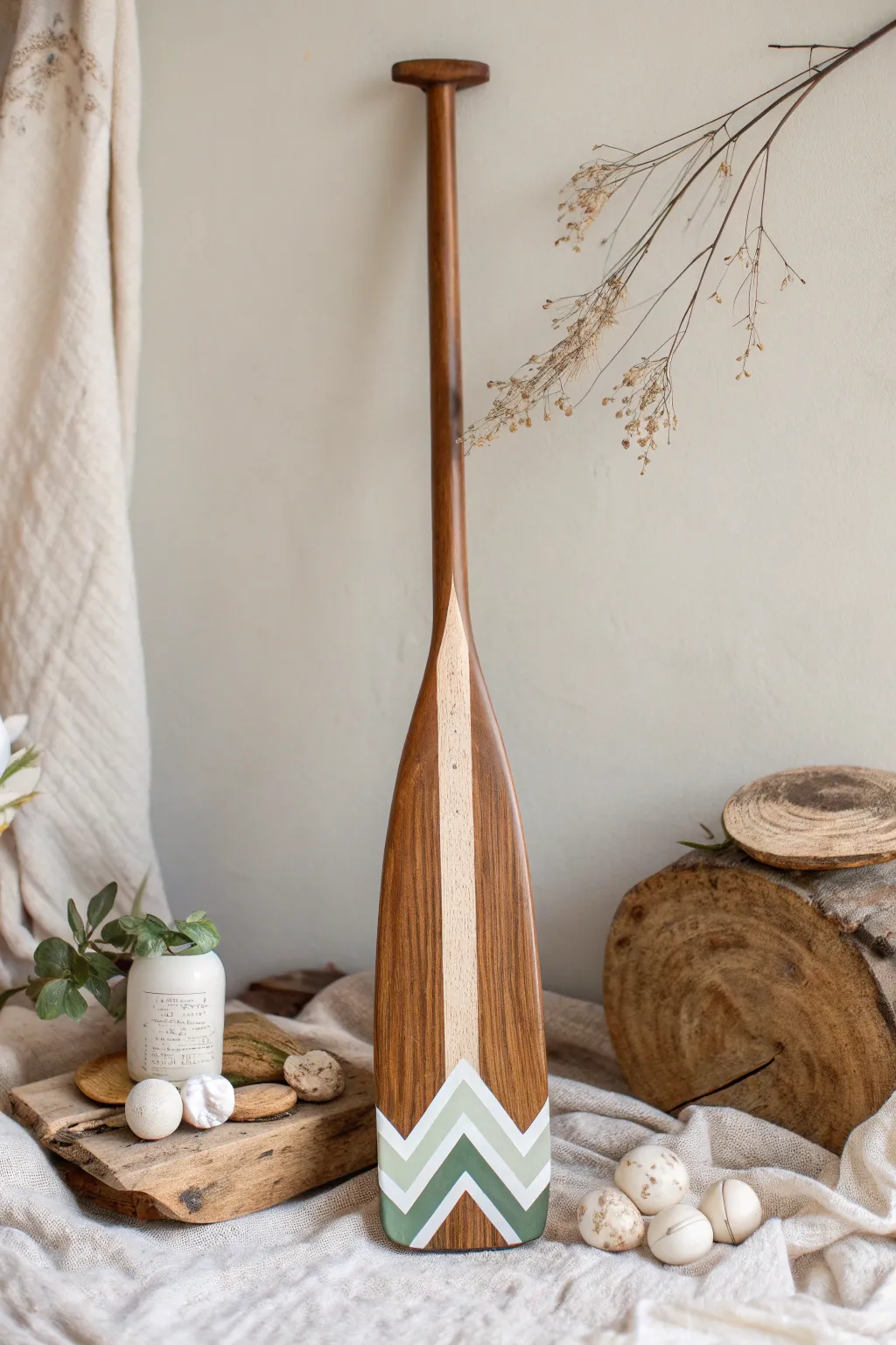 Embrace rustic elegance with handcrafted canoe paddles that blend natural wood tones and subtle artistry.