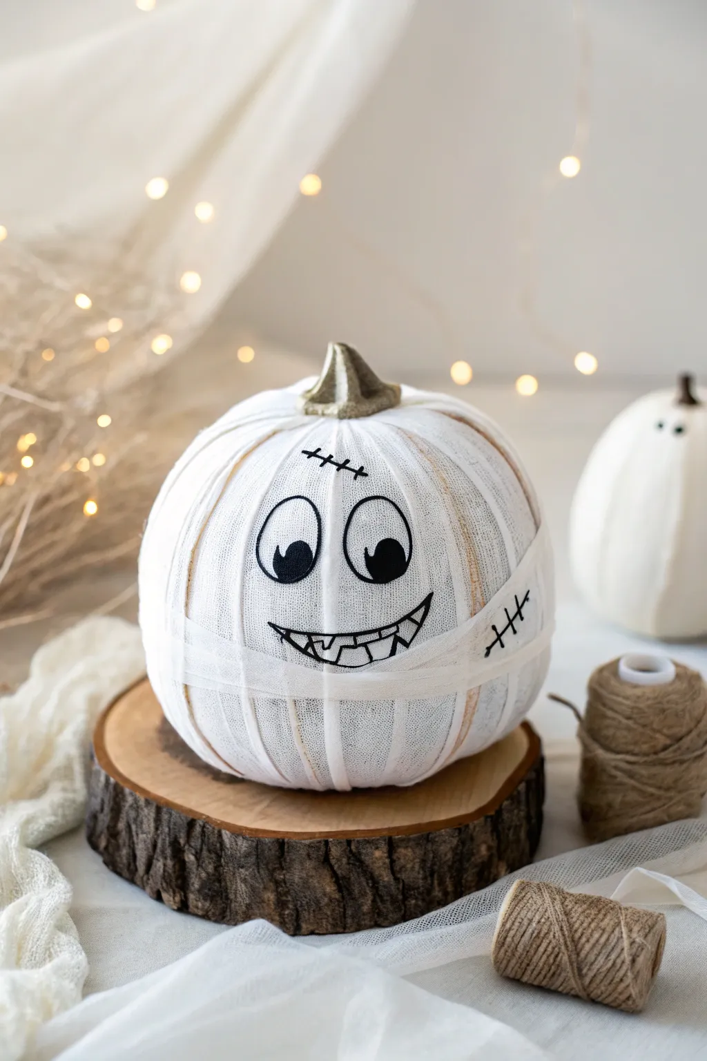 Add a giggle to your decor with this cheeky mummy pumpkin!