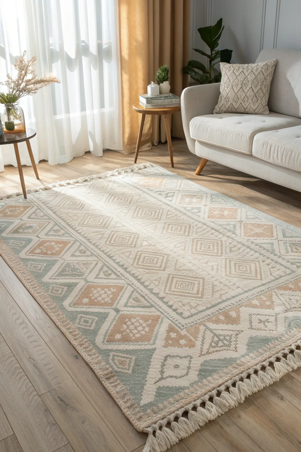 Elevate your living space with the understated elegance of a painted rug.