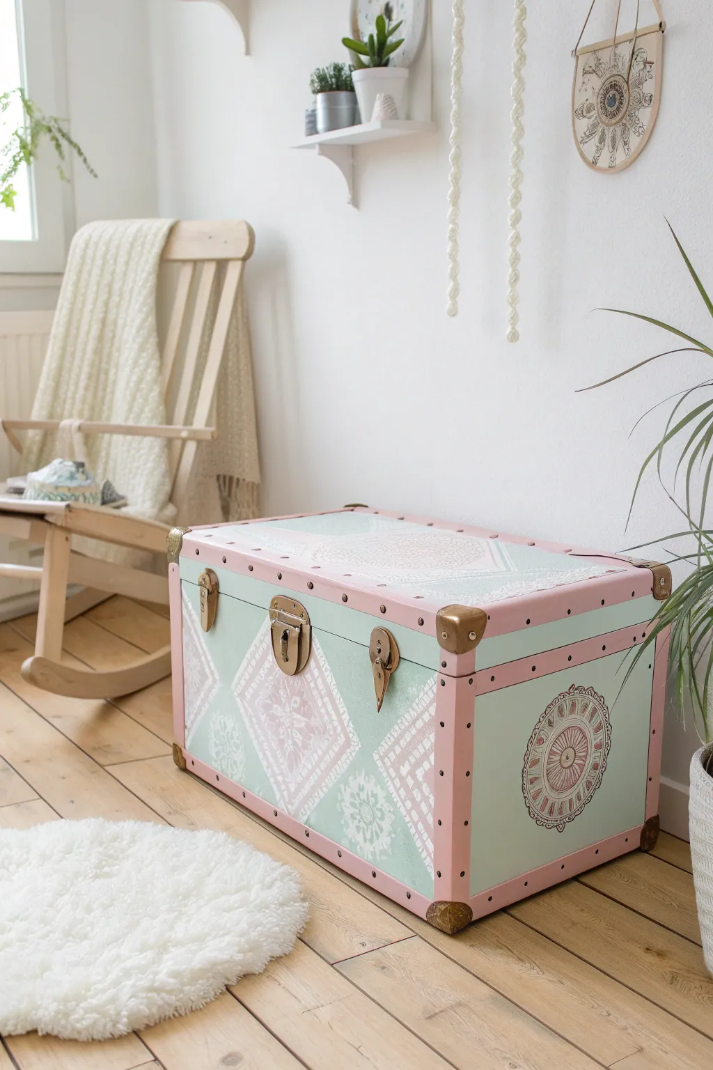 Transform your space with a whimsical pastel touch—discover the charm of a hand-painted trunk.