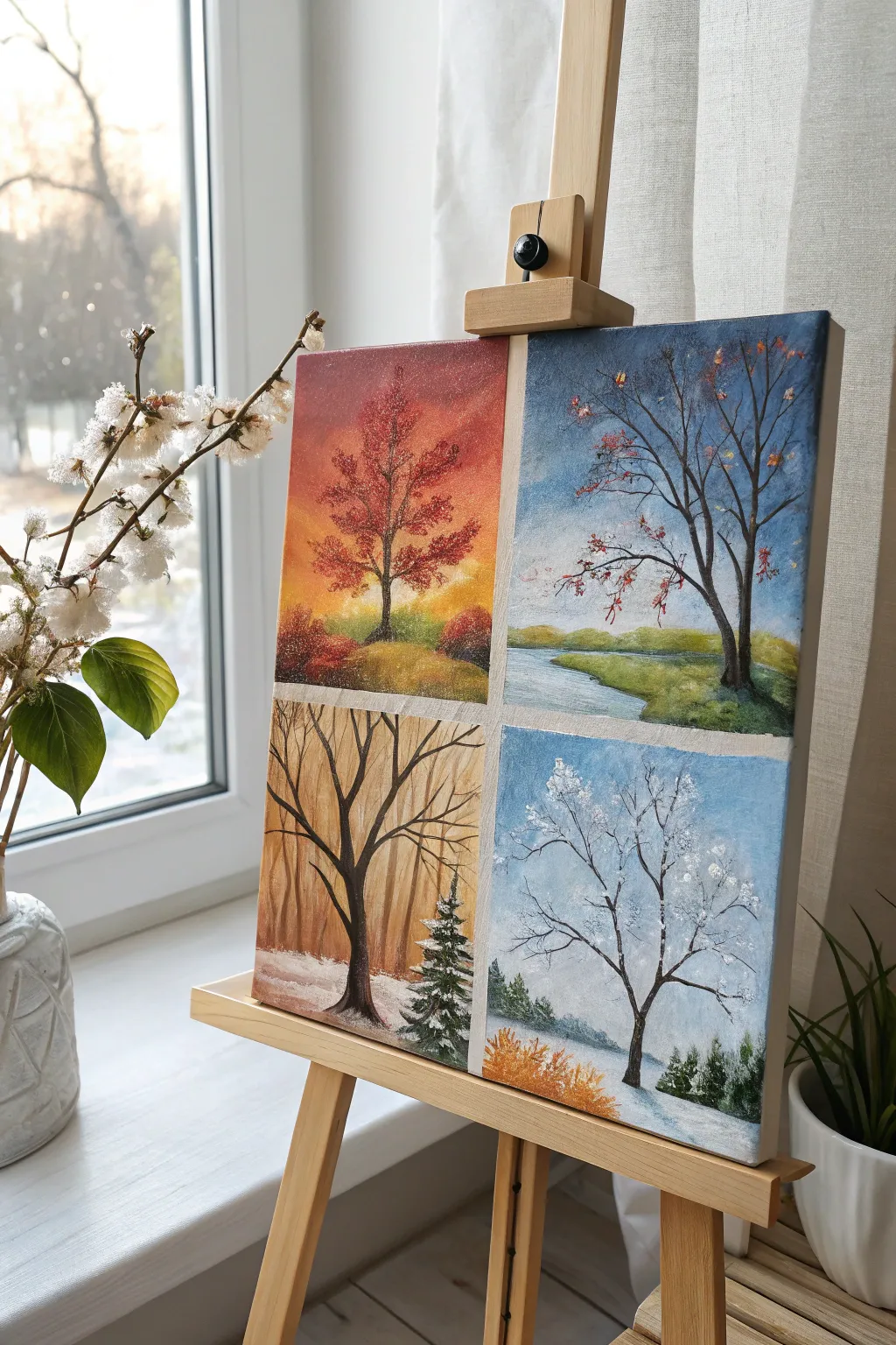 Capture the changing beauty of the seasons with this elegant tree painting.