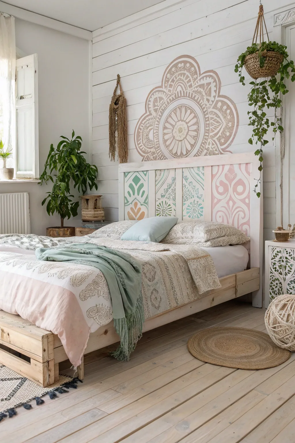 Transform your bedroom with a touch of painted perfection – where minimalist design meets boho charm.