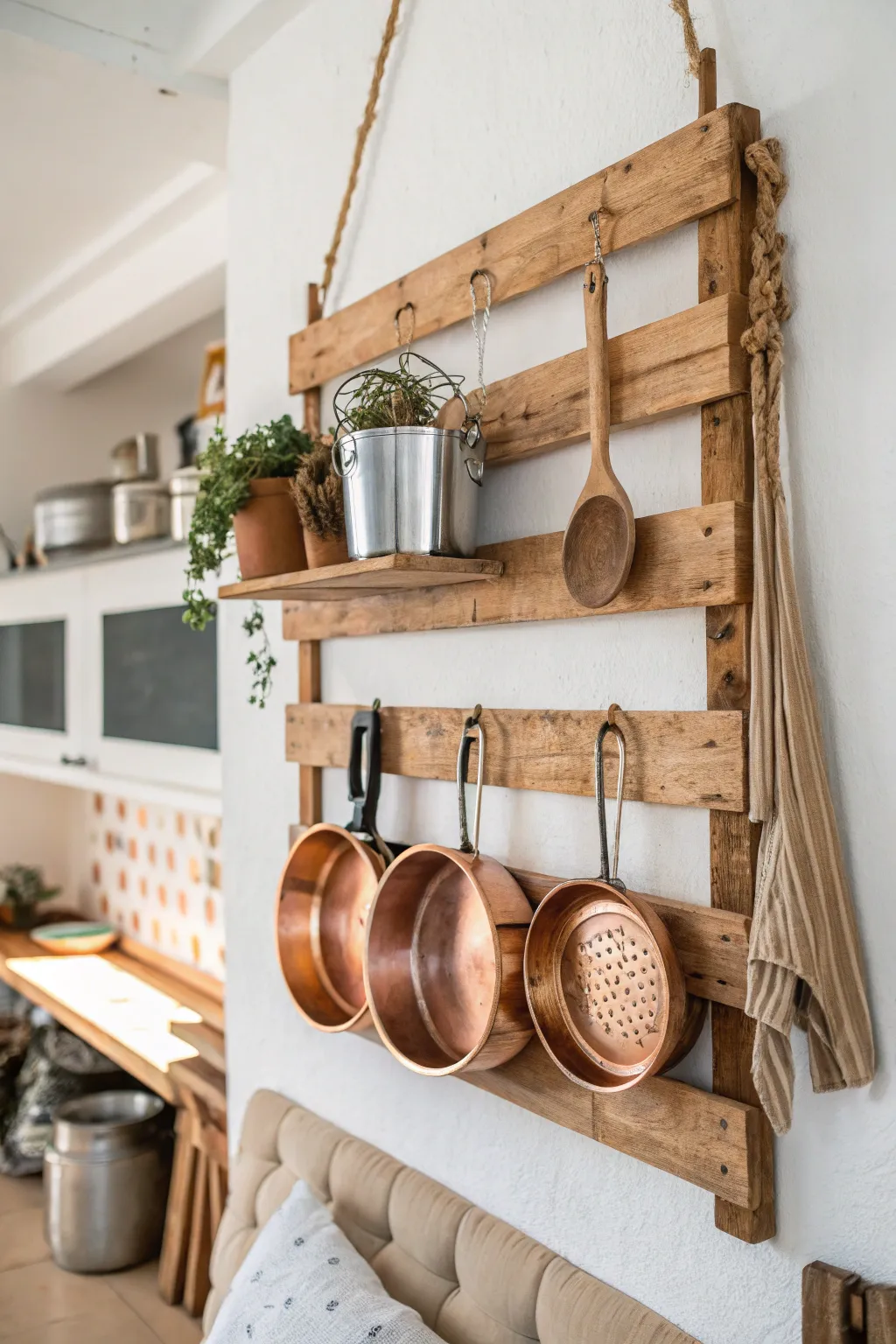 Transform your kitchen with a chic, minimalist pallet storage solution that marries functionality with rustic elegance.