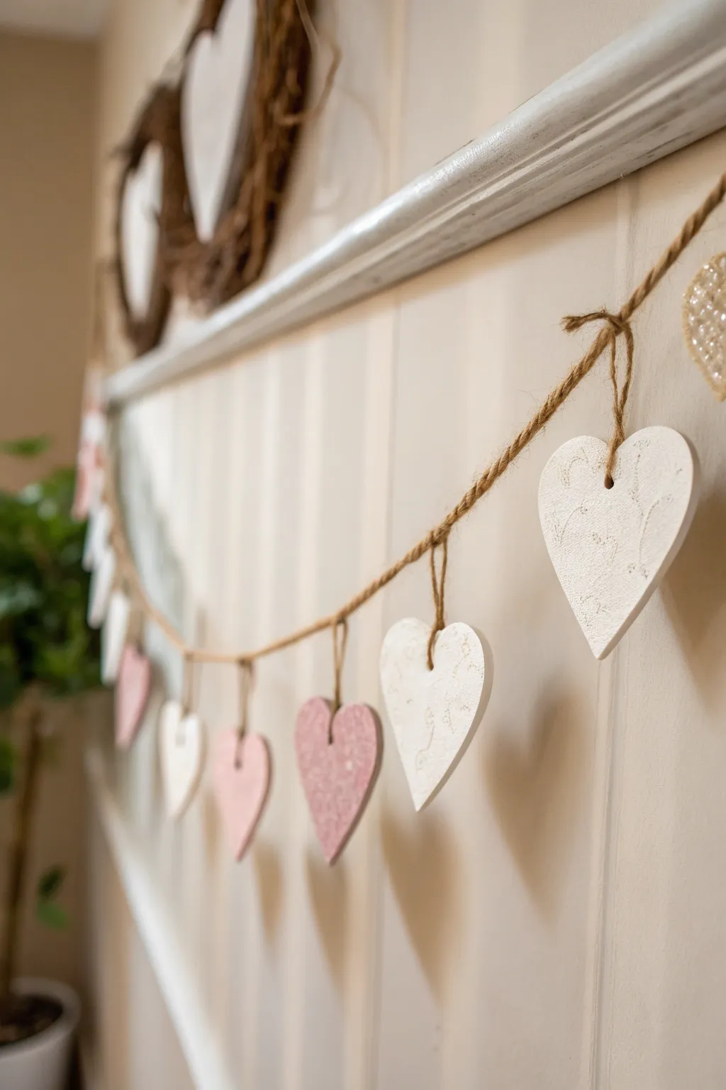 Add a touch of love to your decor with a handcrafted heart motif banner.