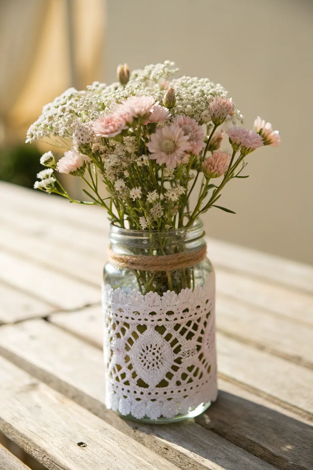 Transform your table setting with this simple yet stunning mason jar centerpiece, perfect for a rustic chic vibe.