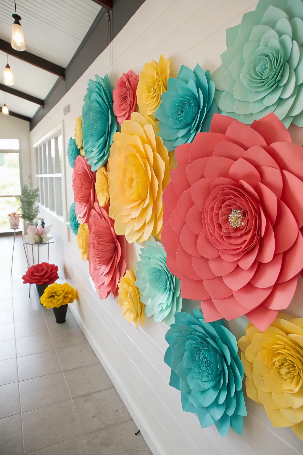 Brighten up your summer soirée with a stunning paper flower backdrop that blends Scandinavian simplicity with boho flair.