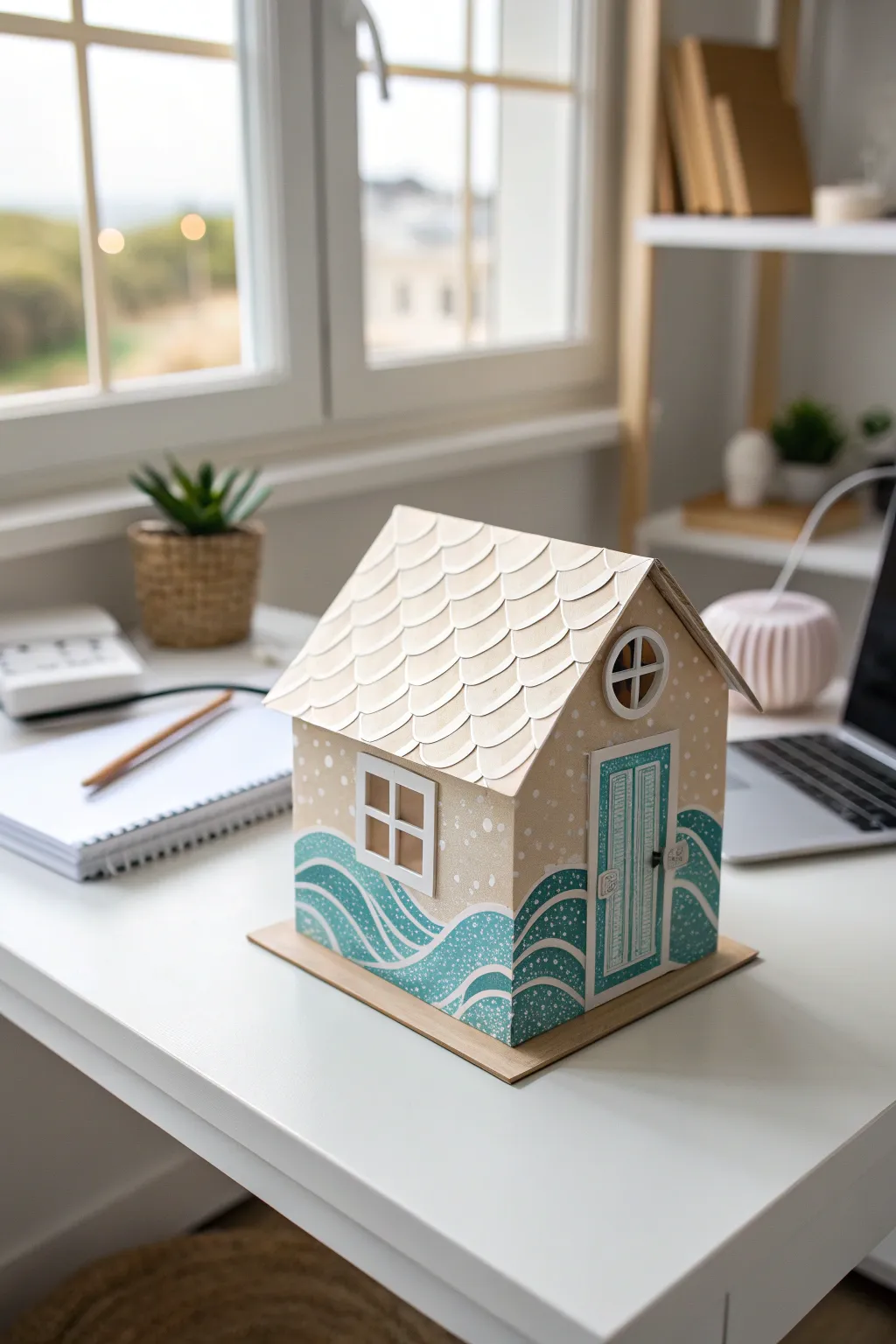 Bring the soothing vibes of a beachfront retreat to your workspace with this handcrafted paper bungalow.