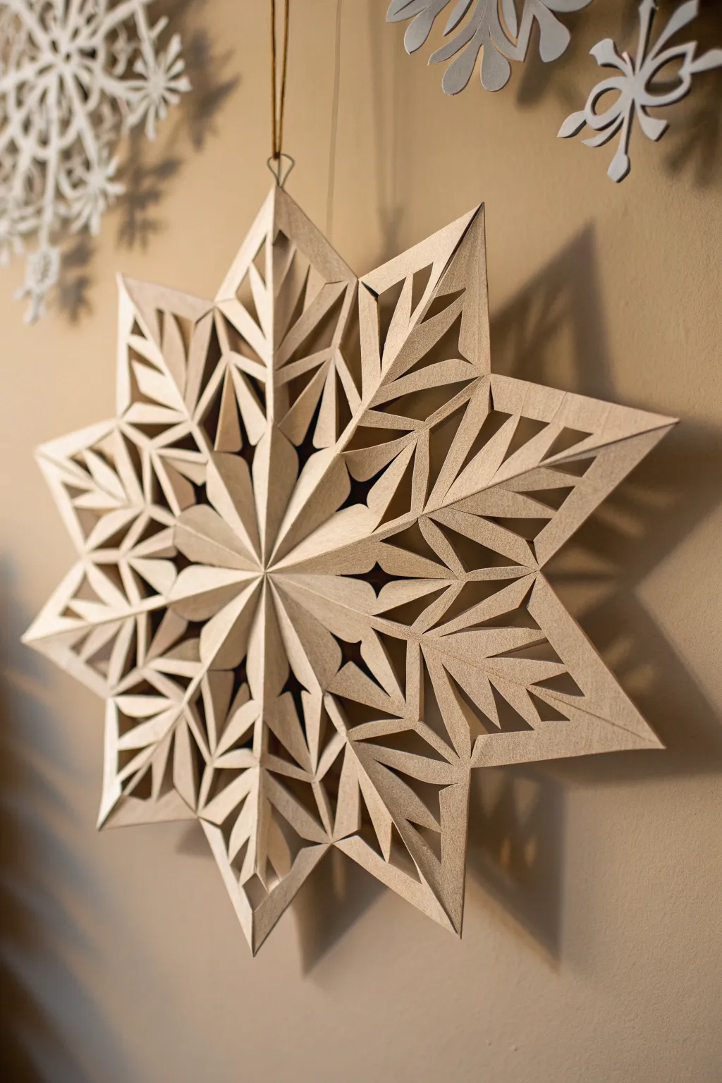 Elevate your decor with the elegance of geometric paper snowflakes, where minimalist design meets artistic craftsmanship.