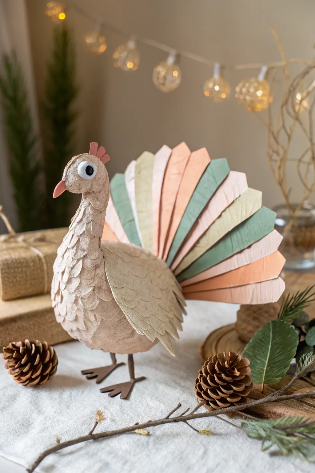 Bring your paper turkeys to life with playful googly eyes, adding a whimsical charm to your minimalist decor.
