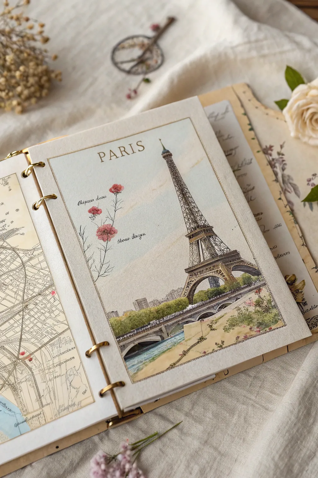 Map Your Memories: Create a dreamy Parisian scrapbook with elegant touches of adventure and nostalgia.