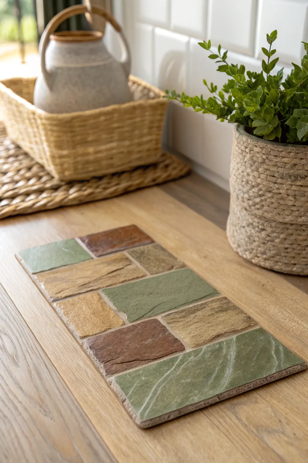Transform your bathroom into a serene spa retreat with these earthy-toned peel and stick tiles.