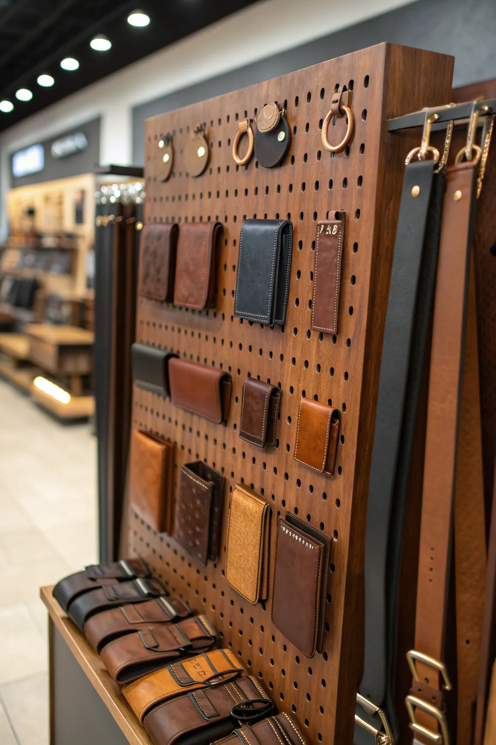 Elevate your retail space with a pegboard display that marries craftsmanship and elegance.