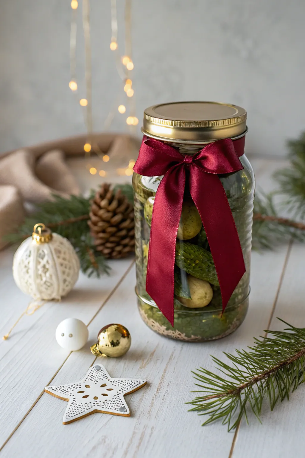 Transform a simple jar into a festive holiday centerpiece with minimalist elegance.