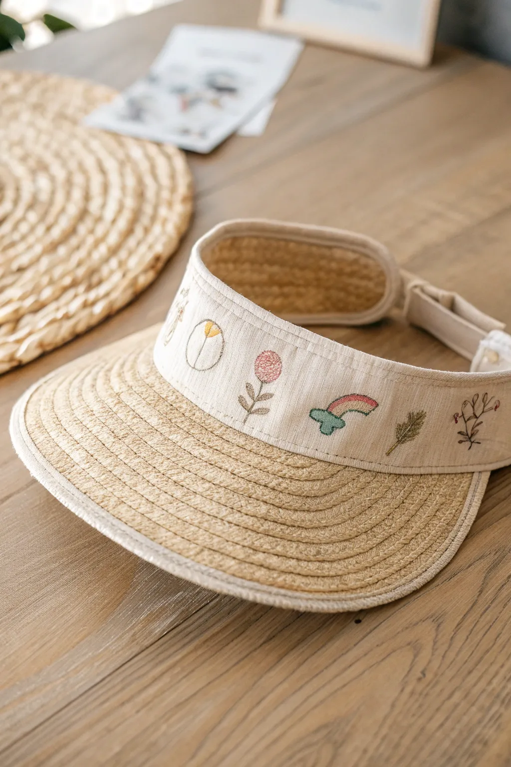 Chic sun protection for little ones: a beautifully crafted sun visor with a touch of creativity.
