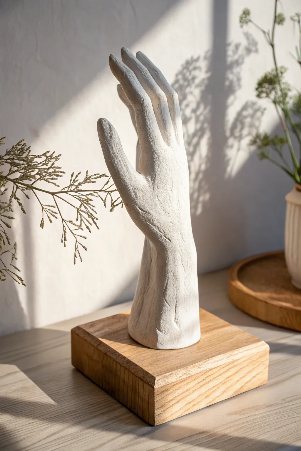 Elevate your space with the timeless elegance of a sculpted plaster hand, where minimalism meets artistry.