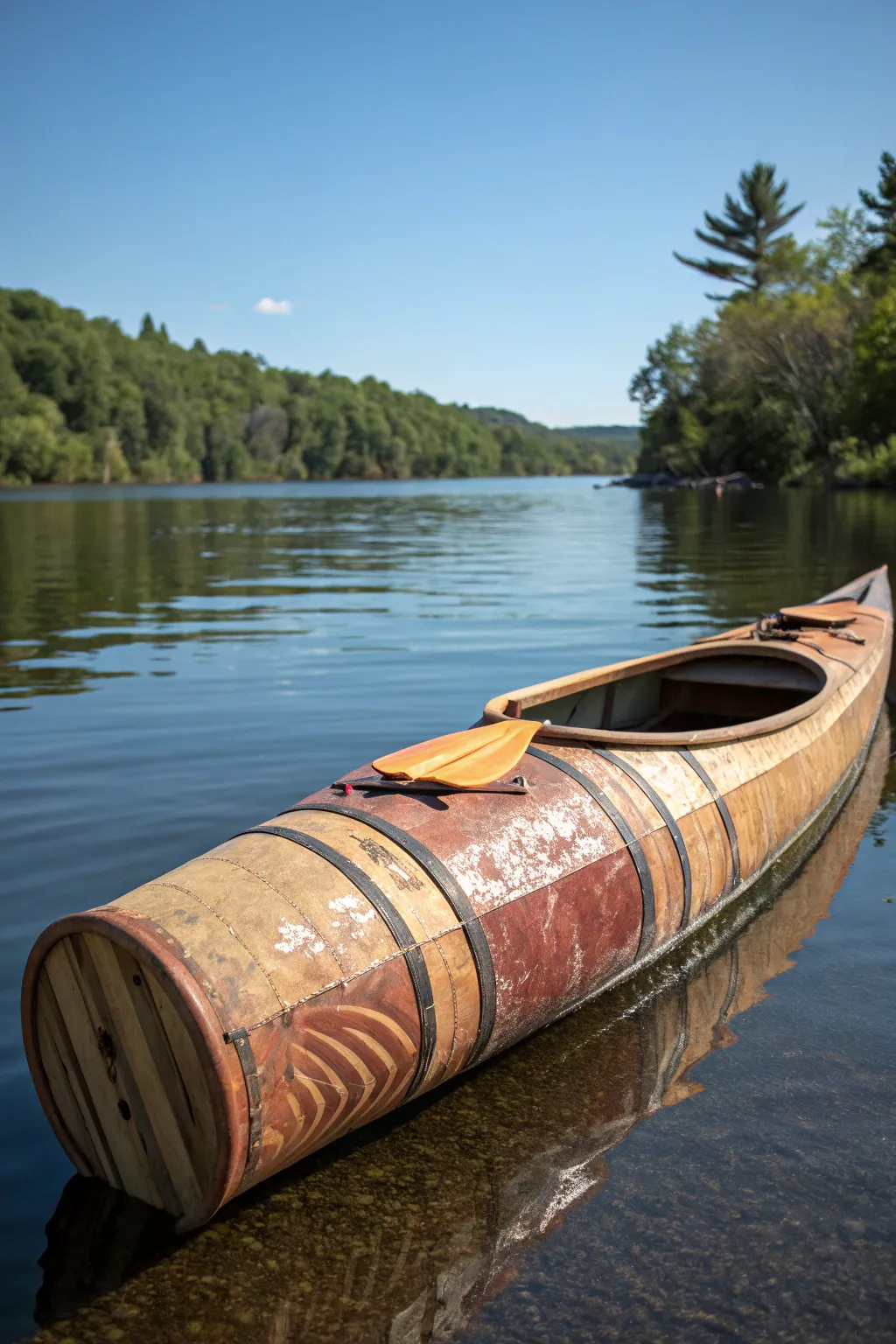 Crafted for adventure: Explore the waters with a unique DIY kayak made from a recycled plastic drum.