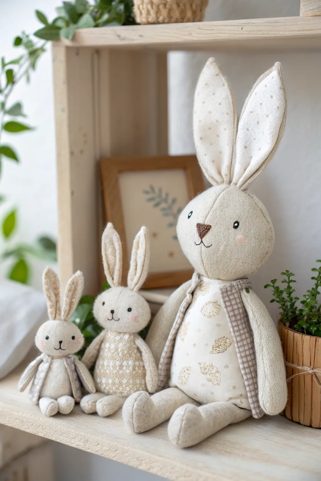 Meet the charming bunny family, a perfect blend of Scandinavian simplicity and boho charm for your nursery decor.