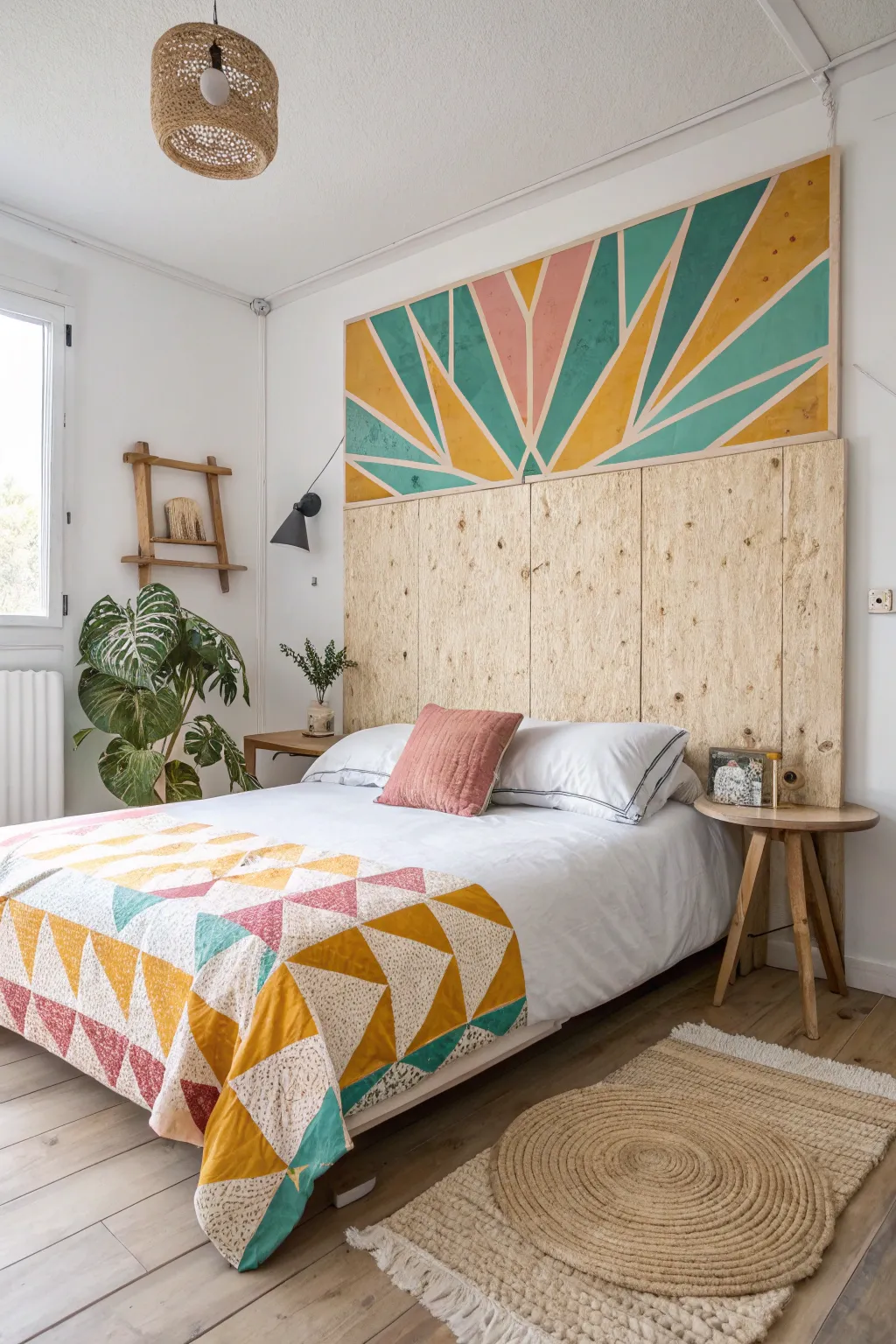 Transform your space with a playful pop of color and pattern! This stunning plywood headboard is where simplicity meets creativity.