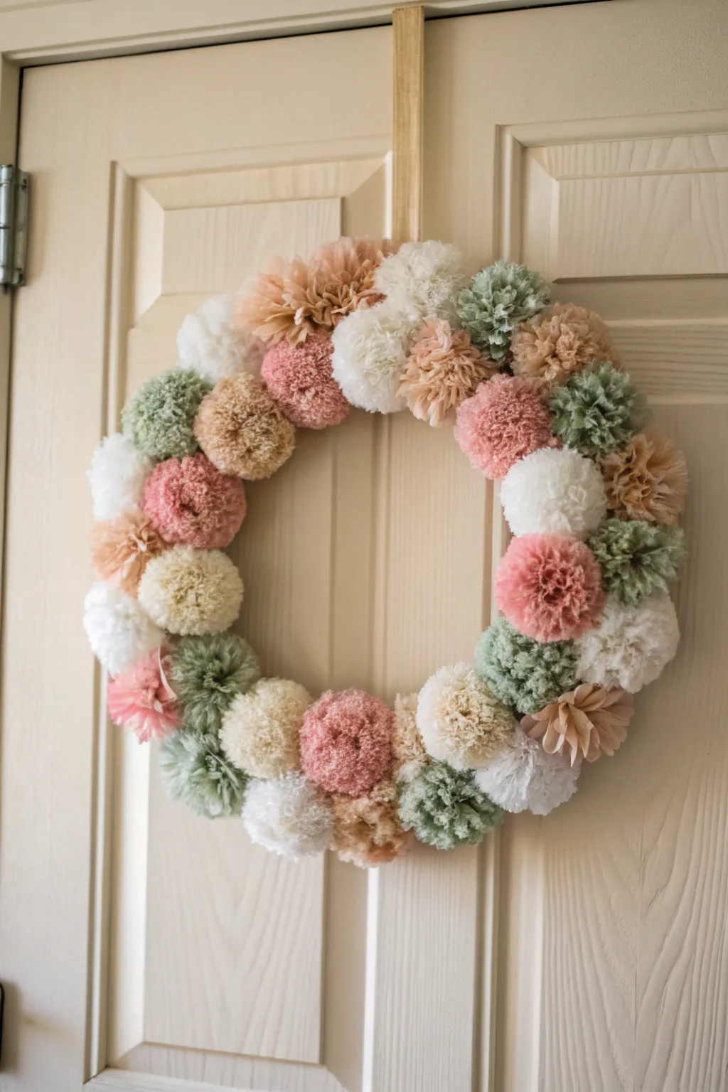 Welcome each season with the charm of a handcrafted pom pom wreath, where minimalist elegance meets boho chic.