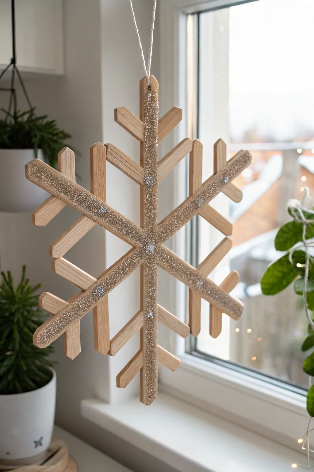 Capture the magic of winter with this handcrafted popsicle stick snowflake, a perfect blend of minimalist beauty and festive charm.