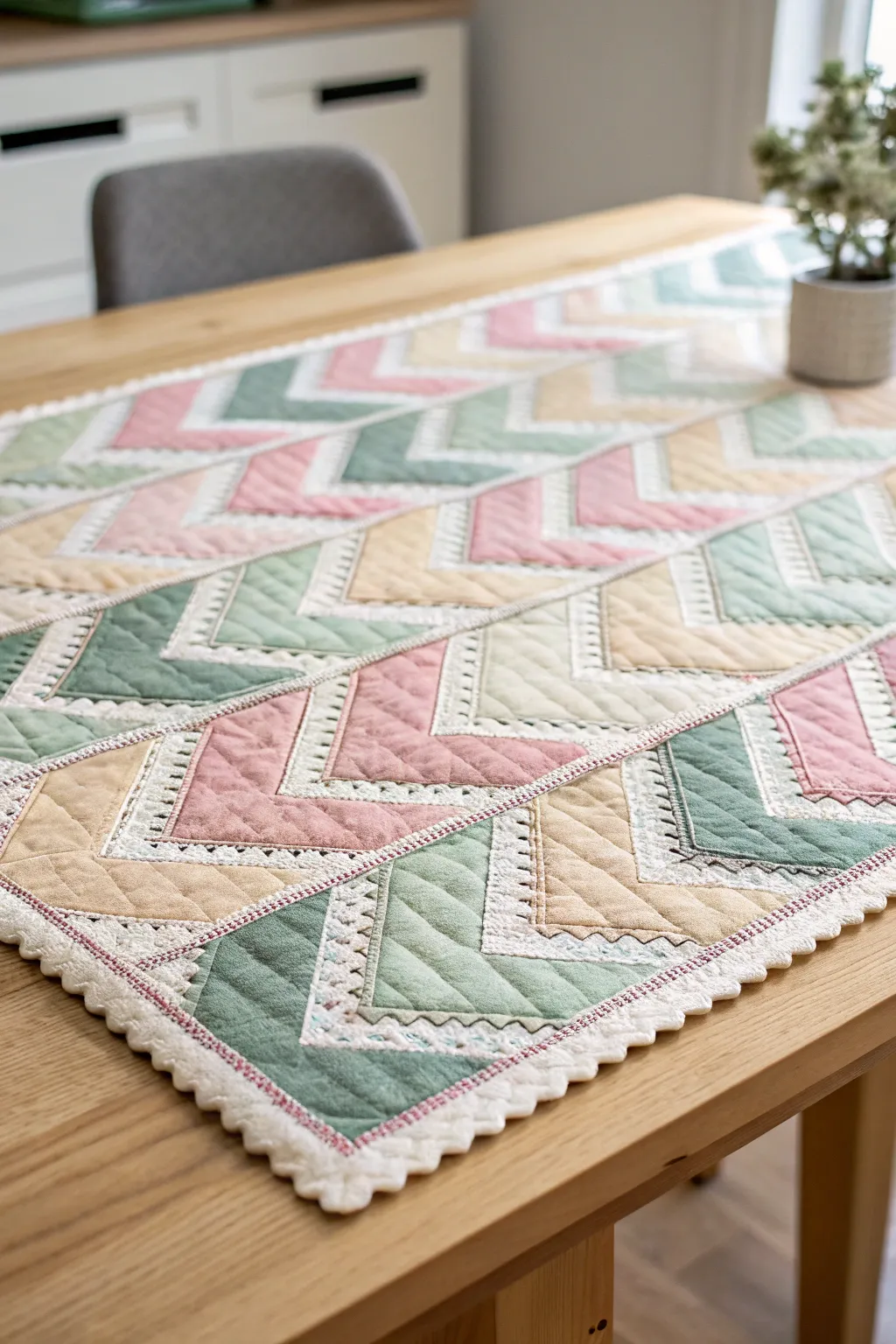 Elevate your quilting with geometric flair: Discover the art of zigzag patterns.