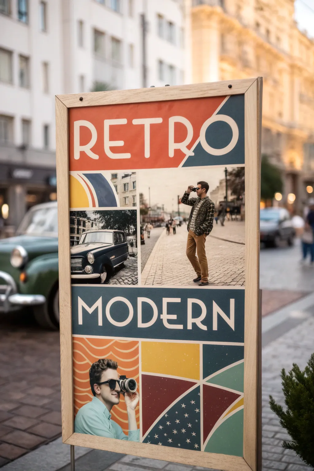A poster that creatively combines retro and modern design elements.