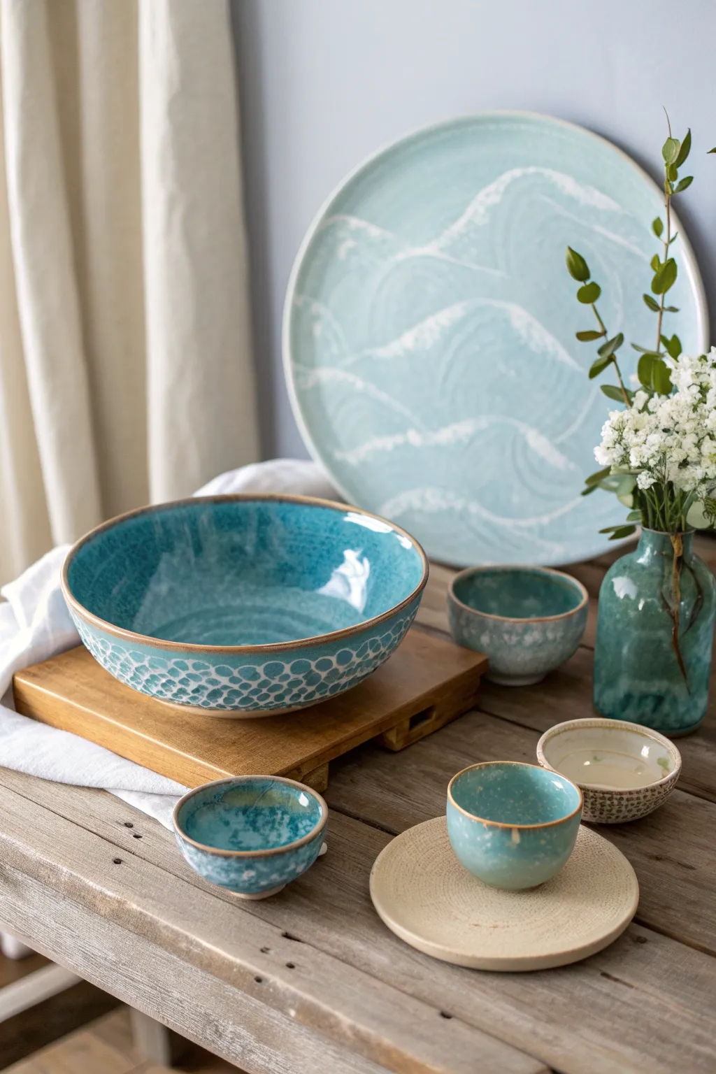 Bring the calming essence of the seaside to your dining experience with this elegant pottery platter set. 🌊✨ #ScandinavianDesign #BohoChic