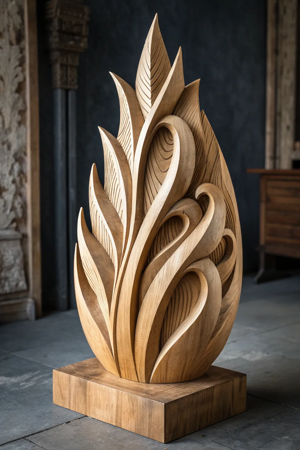 Elevate your space with abstract power carving art. A testament to modern craftsmanship.