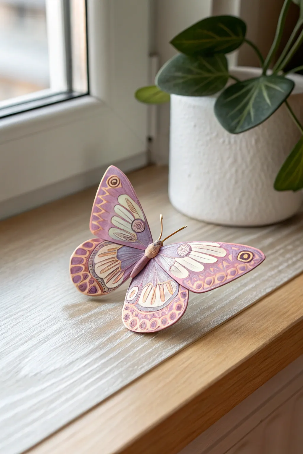 Whimsy in motion: a delicate wind-up butterfly brings joy and wonder.
