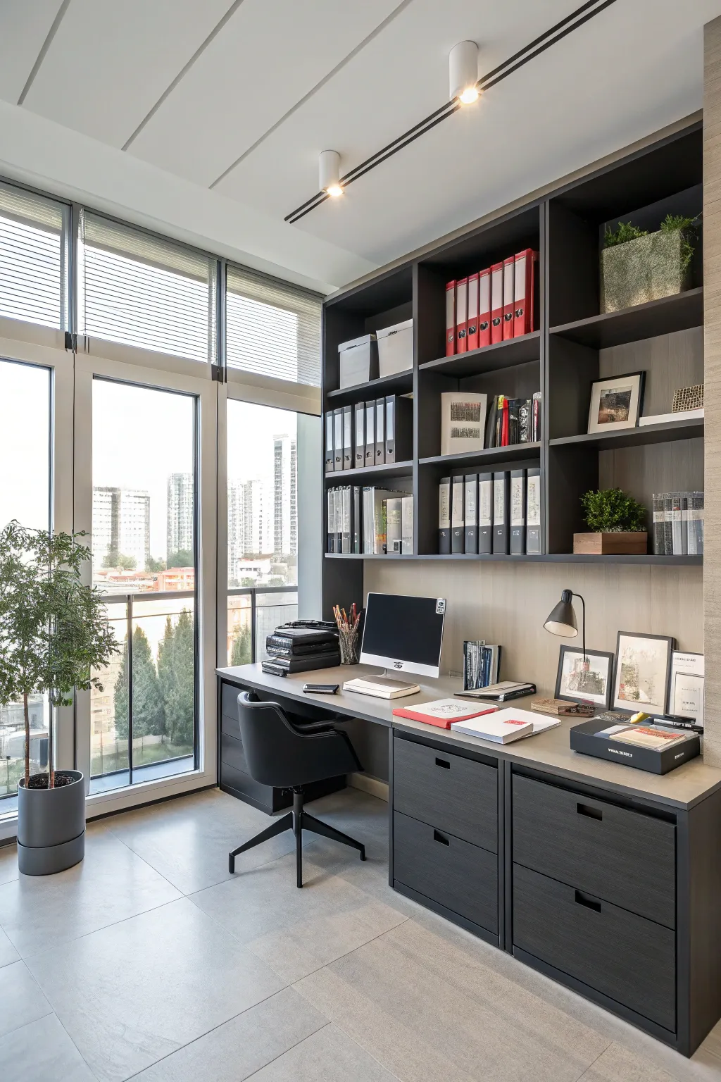 Smart storage solutions keep your workspace tidy and efficient.