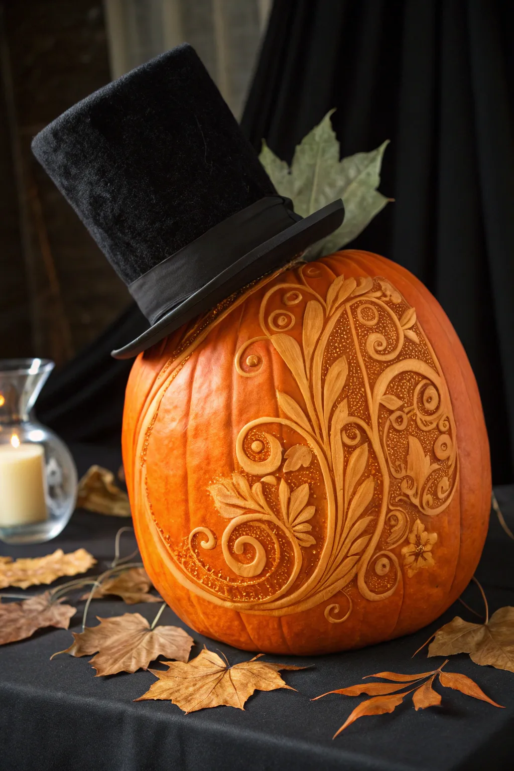 Masterful Pumpkin Artistry: A Unique Twist with Timeless Elegance.