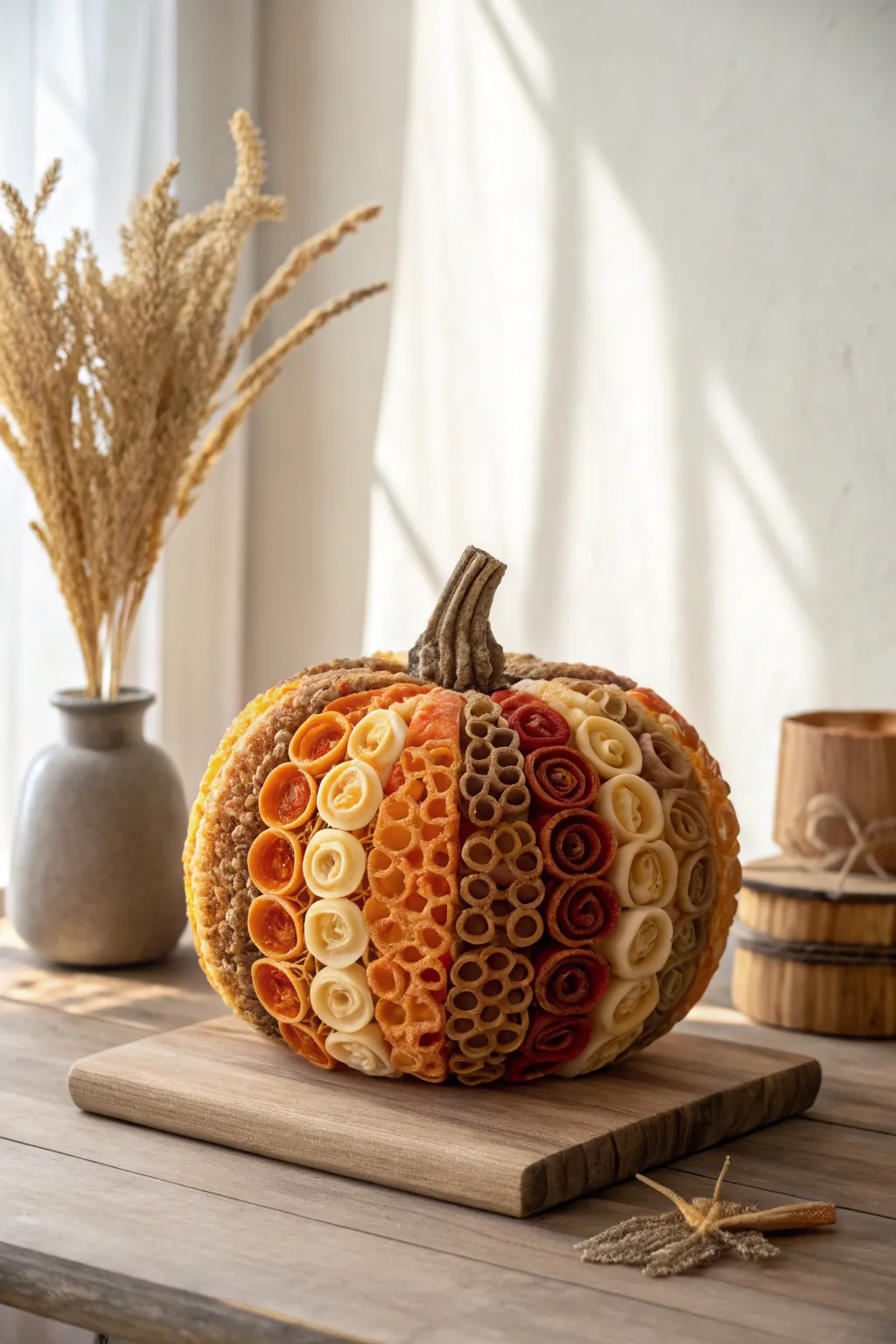 Transform everyday pasta into captivating autumn art with this stunning pumpkin craft idea. 🍂🎃 #CraftWithPasta #AutumnArtistry