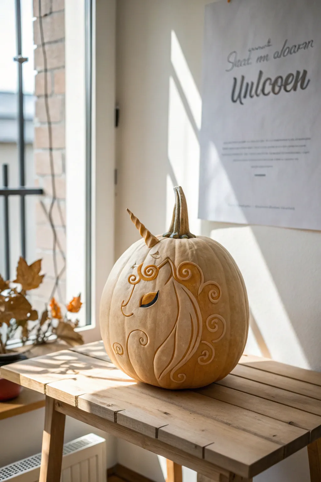 Enchant your autumn with a whimsical unicorn pumpkin – where fantasy meets artistry!