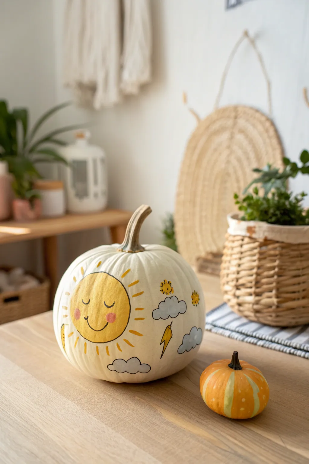 Delight in the sweetness of non-scary pumpkin art, perfect for baby's first fall!