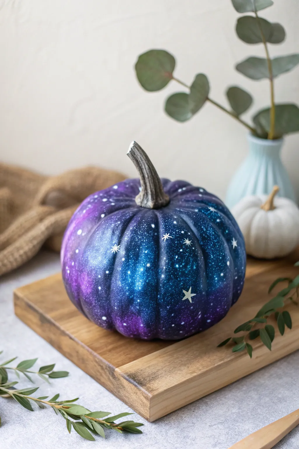 Explore the cosmos with this enchanting galaxy pumpkin, perfect for dreamers and aspiring astronauts.